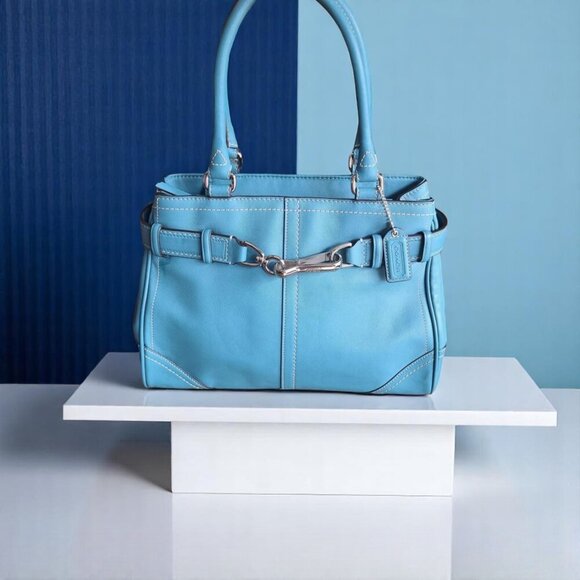 COACH Hamptons Teal Leather Belted Satchel Y2K - Picture 1 of 12